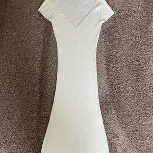 Guess Ivory Ribbed Midi Dress